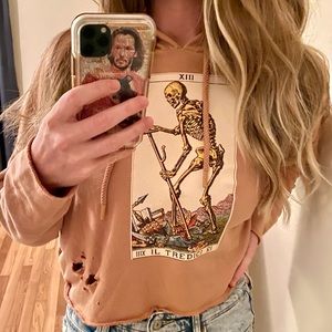 Soprafino Death Tarot Card Cropped Distressed Hoodie